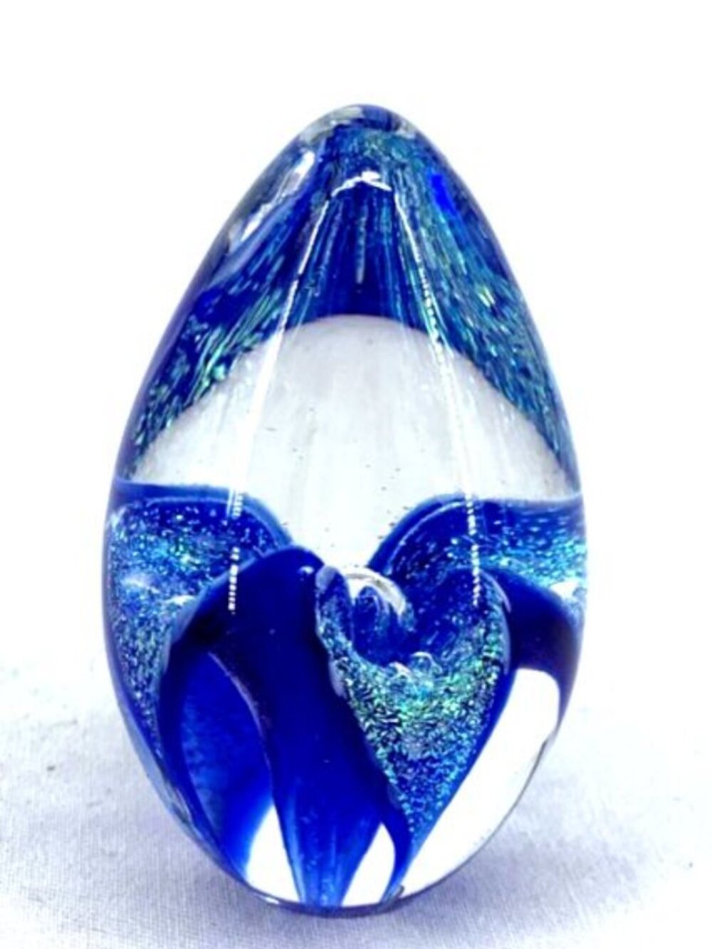 Glass Eye Studios Dichroic 2000 Blue Egg Glass Paperweight 3.5"